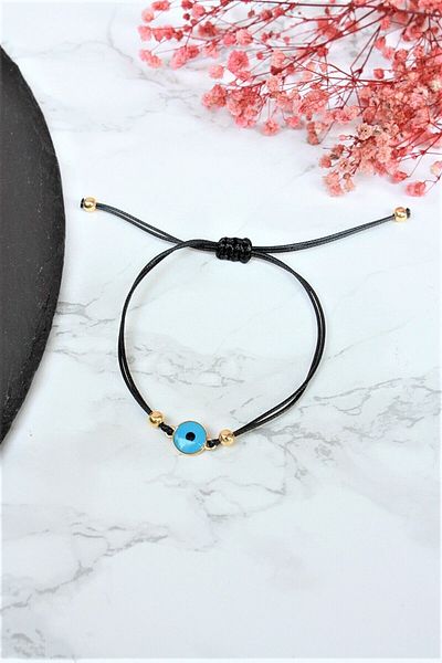 Neva BLACK STRING BLUE MINELI EVIL EYE BIGUTER BRACELET