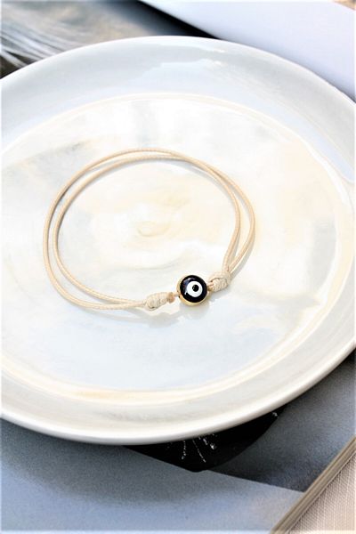 Neva BEIGE STRING NAVY BLUE MINI EVIL EYE BRACELET