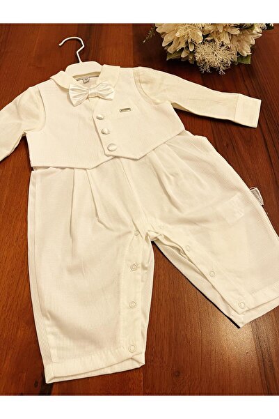 Babydola baby boy romper with bow tie and vest for special occasion linen fabric 100% cotton