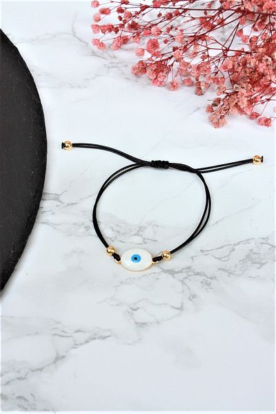 Neva BLACK STRING WHITE MINELI EVIL EYE BIGUTER BRACELET