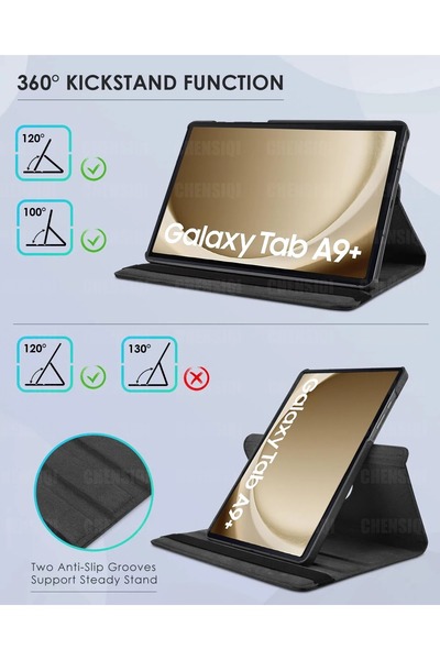 GoGoPlus Samsung Galaxy Tab A9 + Plus (11 بوصة) 2023 PU Wake Function 360 Rotating Stand Case Tablet x210