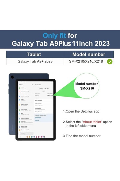 GoGoPlus Samsung Galaxy Tab A9+Plus (11 inç) 2023 Wake Fonksiyon 360 Standı Tablet Kılıfı Kalem+Ekrankoruyucu