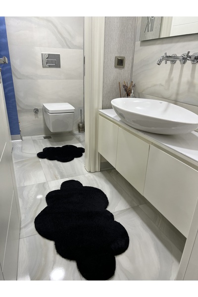 vescarpet station Laser Cut Plush 2-Piece Black Bath Mat Set (60 X 100) - (50...
