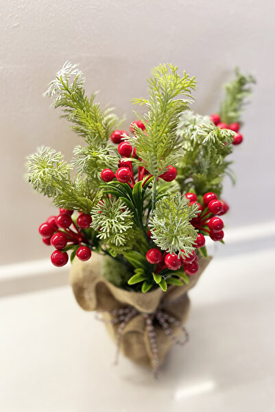 Meran Yapay Çiçek Çam Yapraklı Kokina Ağacı Jüt Kumaş Saksılı