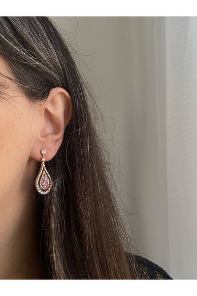 Owentis Steel Pink Crystal Drop Stone Palace Series Mahidevran Earrings - Non-darkening-