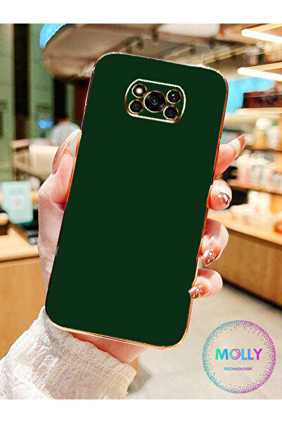 Molly Poco X3 Pro İçin Koyu Yeşil Kenarları Gold Detaylı Lüks Silikon Kılıf