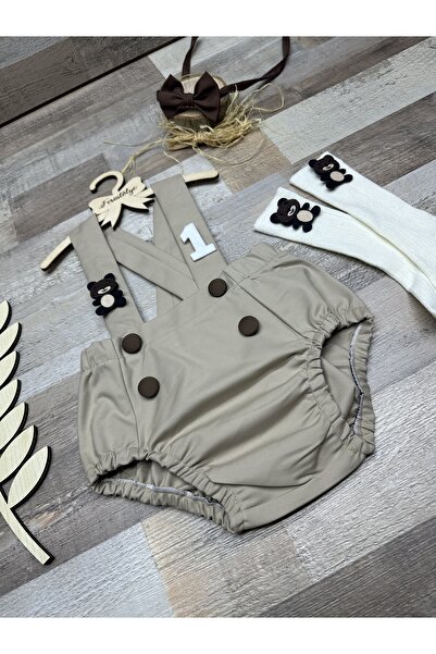 Feriatolye Baby boy beige cake popping birthday teddy bear concept slopet