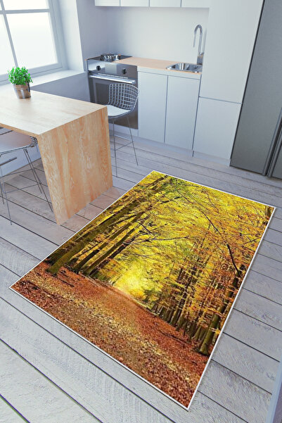 10 Post Online Mutfak Halısı Sarı Kahverengi Yolluk Kaymaz Yuvarlak Oval Kesm...