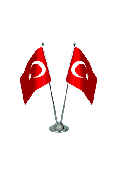 Özel Flama Bayrak türk masa bayrağı 2li set 1. kalite saten kumaş