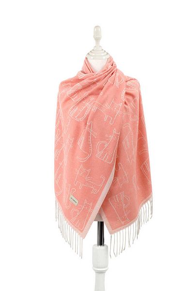 Bursa İpek Salmon Cat Pattern Winter Shawl