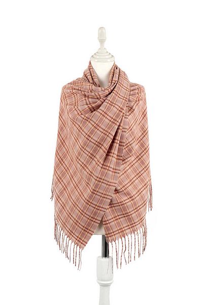 Bursa İpek Powder Yellow Plaid Pattern Winter Shawl