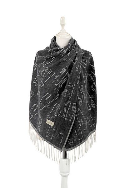 Bursa İpek Black Cat Pattern Winter Shawl