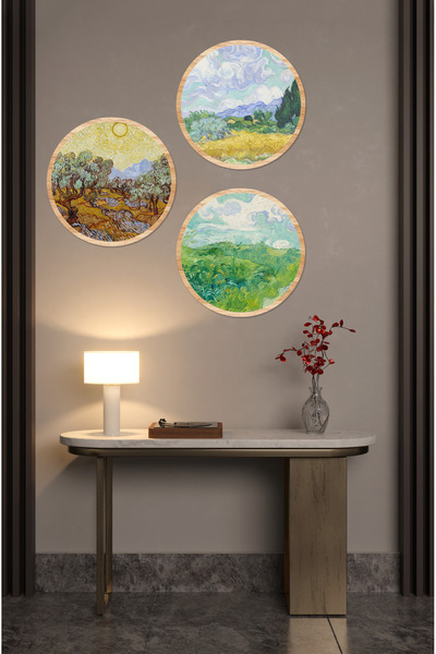 kutuTR Notpa Van Gogh 3'lü Dekoratif Tablo Seti 33 cm Çap