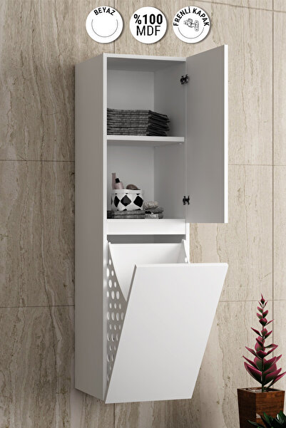 ÖZCEDEN Yıldız 35*130 Cm Beyaz Mdf Sepetli Asma Banyo Boy Dolabı