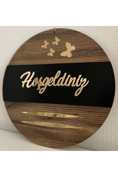 Pey Aksesuar Καλωσόρισμα Γραπτή λεπτομέρεια πεταλούδας Διακοσμητικό Ξύλινο Στολίδι Πόρτας από πλεξιγκλάς καθρέφτης