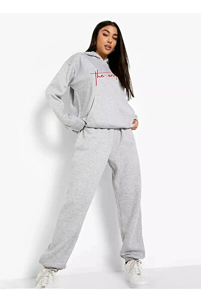 3D Kalite Set de sus și de jos cu glugă cu imprimeu The End