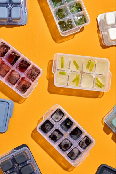 Flosoft 2’li Mini Silikon Tabanlı Kapaklı Bas Çıkar Buz Kalıbı, 8 Bölmeli Yapışmaz Buzluk 2 Adet