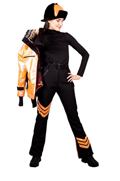 serpildinc Women's Black Neon Orange Striped Ski Pants