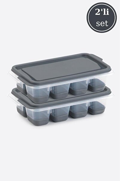 Flosoft 2’li Mini Silikon Tabanlı Kapaklı Bas Çıkar Buz Kalıbı, 8 Bölmeli Yapışmaz Buzluk 2 Adet