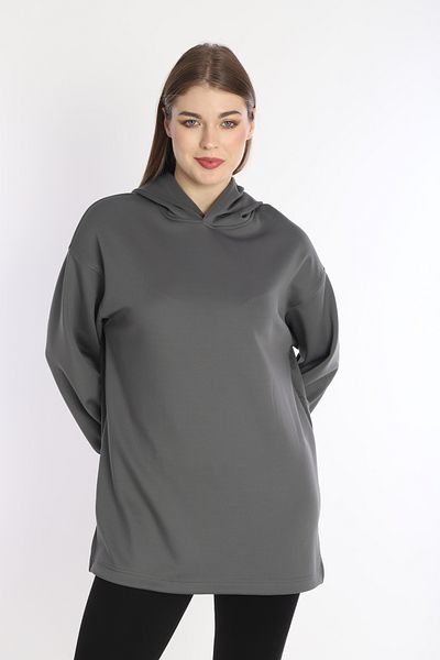 NEED LİFE Women's Smoked Scuba Fabric Hooded Comfortable Fit Sweat Tunic - Nd 2355