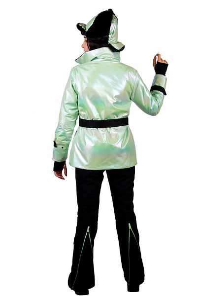 serpildinc Women's Black Neon Mint Green Striped Ski Pants