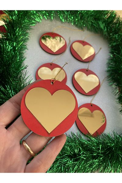 Mini Tasarım Atölyem Gold Plexi / Wooden Heart Christmas Tree Ornament Set