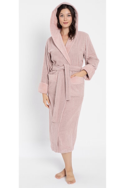 Nuşa Hooded Size Checked Bamboo Cotton Bathrobe