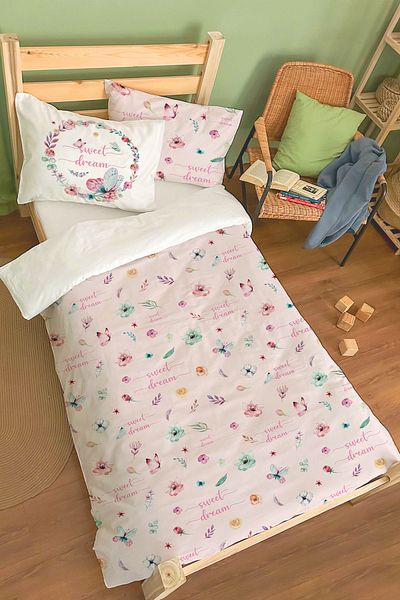 Tuğba Kuğu Organic Single Duvet Cover Set - For Baby Series - Butterfly Circle