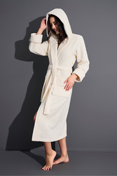 Nuşa Hooded Corded Bamboo Cotton Bathrobe