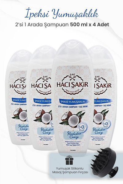 Hacı Şakir Black Coconut Shampoo - 2 Pack, in 1, 500 ml, x 4 Pieces