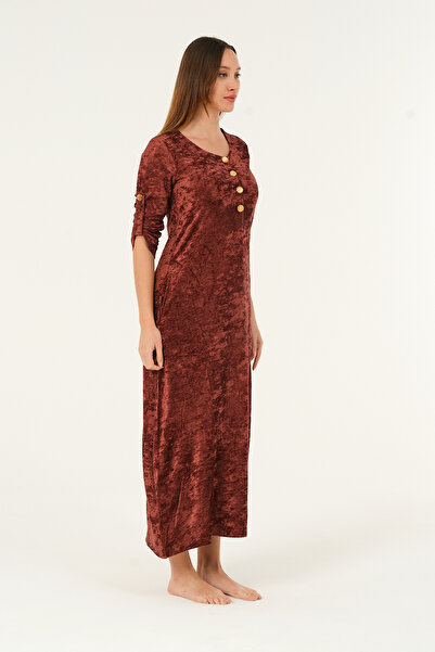 İntensive long maxi length velvet dress with buttoned pockets