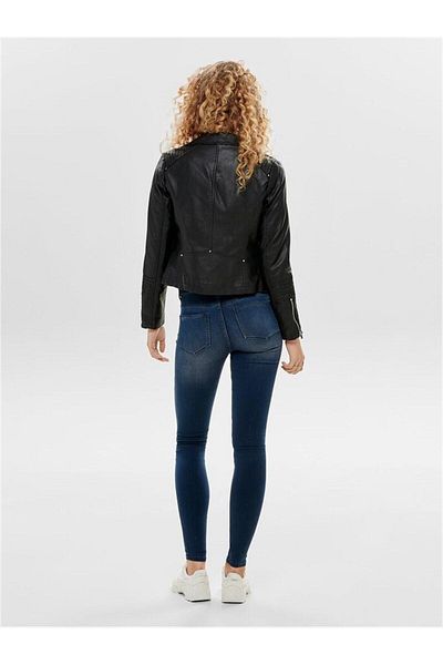 ONLY 15153079 Raft Collar Zippered Sleeve and 4 Pocket Leather Coat