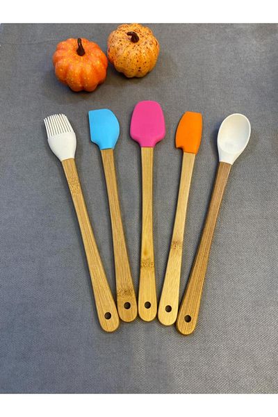 Kitchen Crazy Bamboo Handle 5 Pieces Mini Silicone Spatula Spoon Brush Set