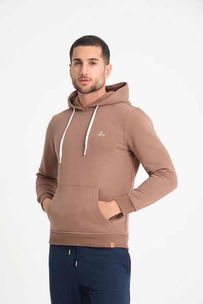 COOLHILL Ανδρικό φούτερ με κουκούλα καφέ Kangaroo Pocket