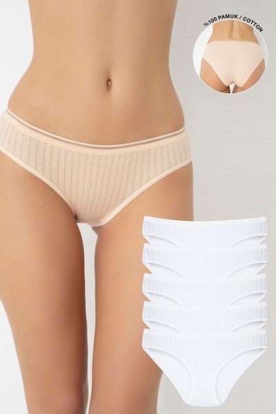 Ramior Pack of 5 100% Cotton Bikini Panties Chain Stitching Breathable Fabric