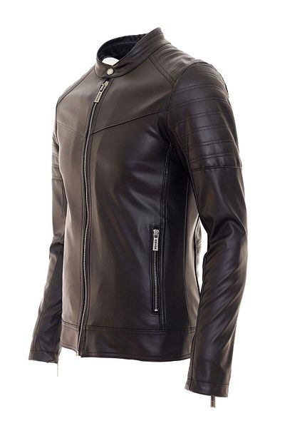 Oliggopol Ανδρικό δερμάτινο μπουφάν μαύρο Slim Fit με εσωτερική τσέπη