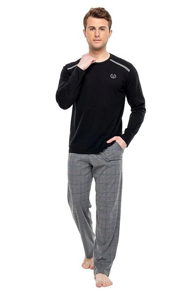 Mod Collection Cotton Crew Neck Checked Men's Pajamas Set