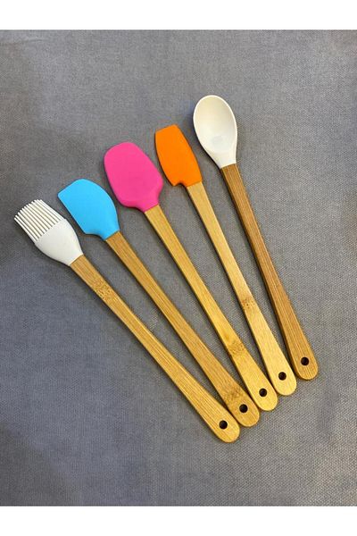 Kitchen Crazy Bamboo Handle 5 Pieces Mini Silicone Spatula Spoon Brush Set