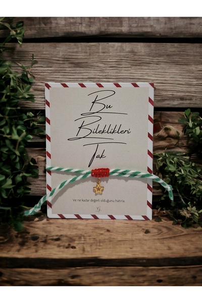 Goldesing Şans Bilekliği, Hediye, Yeşil Beyaz İp, Yıldız Boncuk Şans Bilekliğ...