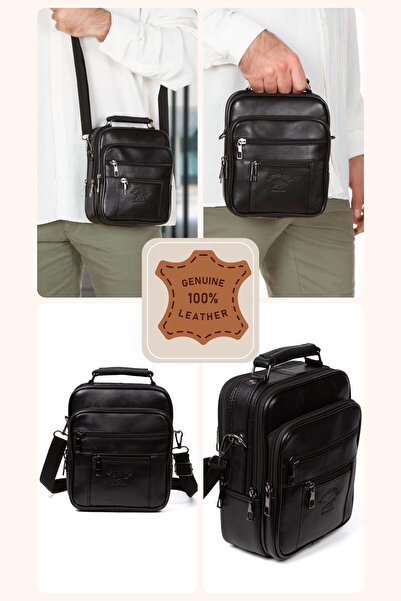 Newish Adelina %100 Hakiki Deri Siyah Çelik Kasalı El Ve Omuz Çanta Orta Boy