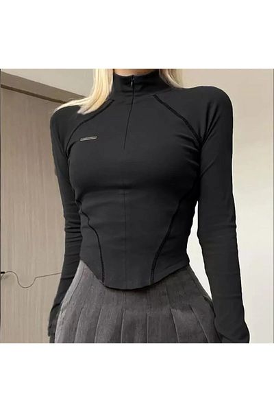 Gofeel Λεπτομέρεια φερμουάρ Harajuku Street Collar V Cut Half Body