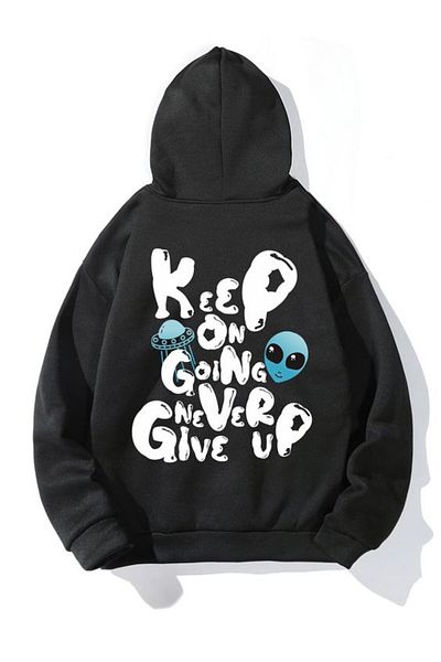 Vordevia Space Themed Back Printed Black Hooded Sweatshirt