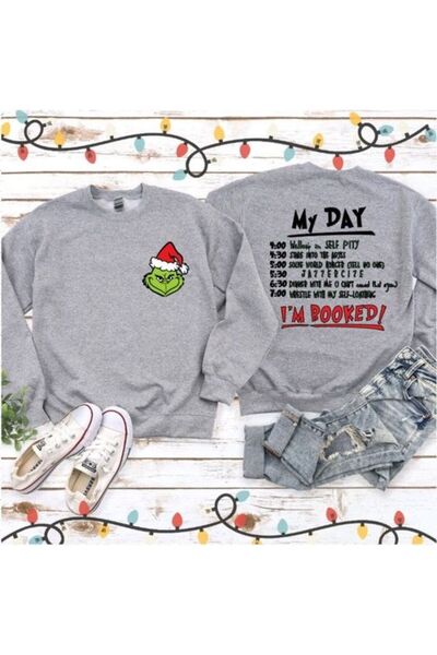 Vordevia Hanorac gri cu gât rotund cu imprimeu Grinch