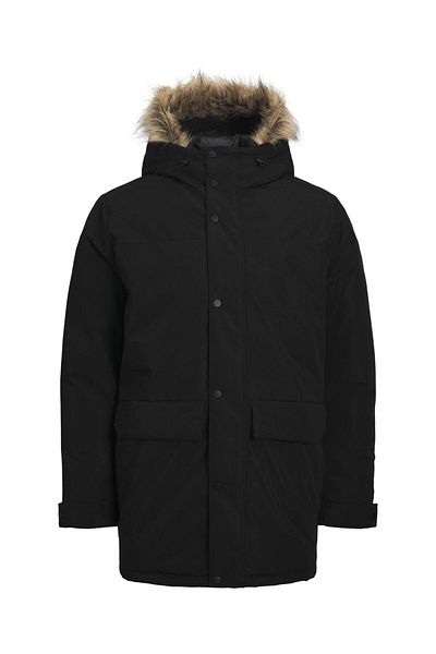 Jack & Jones Men's Hooded Long Coat Black Parka 12236096
