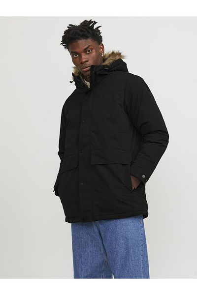 Jack & Jones Men's Hooded Long Coat Black Parka 12236096