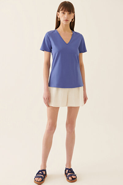 Perspective Coras Regular Fit V-neck Standard Size Saks Color Women's T-Shirt