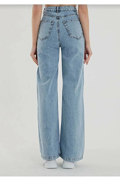 ByCukurovaFrango Rosa Жіночі джинси з високою талією, комфортні, з еластичним матеріалом, широкими штанинами, джинсові палаццо