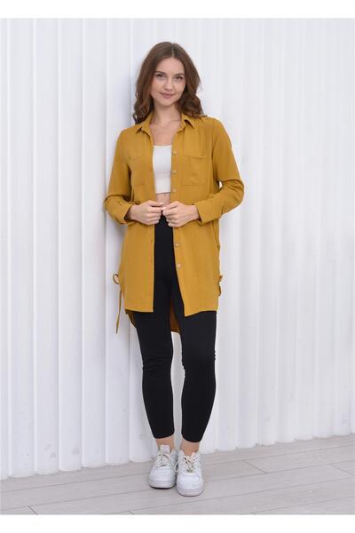 Nuseel Kadın Yandan İp Detaylı Aerobin Tunik Gömlek Sarı
