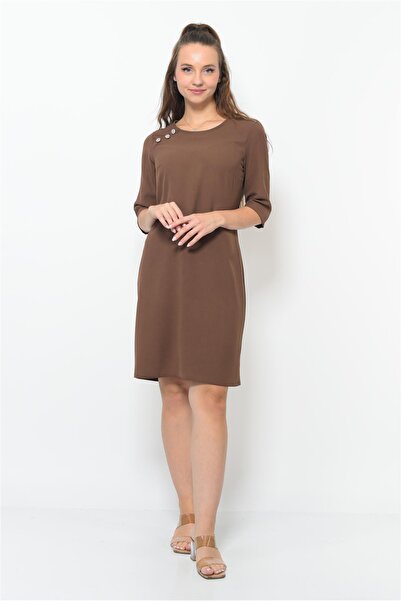 Nuseel Γυναικείο Μίνι Φόρεμα με Κουμπιά Καφέ