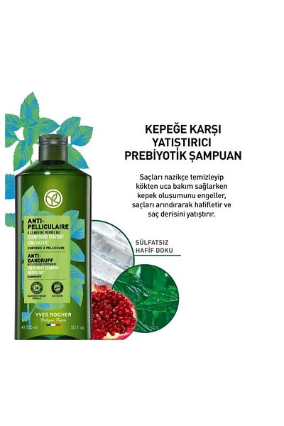 Yves Rocher Prebiotic Shampoo - Anti Pelliculaire Against Dandruff, Pomegranate Shell and Organic Mint, Agave 300 ml